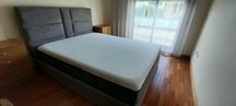 Cama casal, cabeceira, estrado e colchão EMMA como novos, com garantia