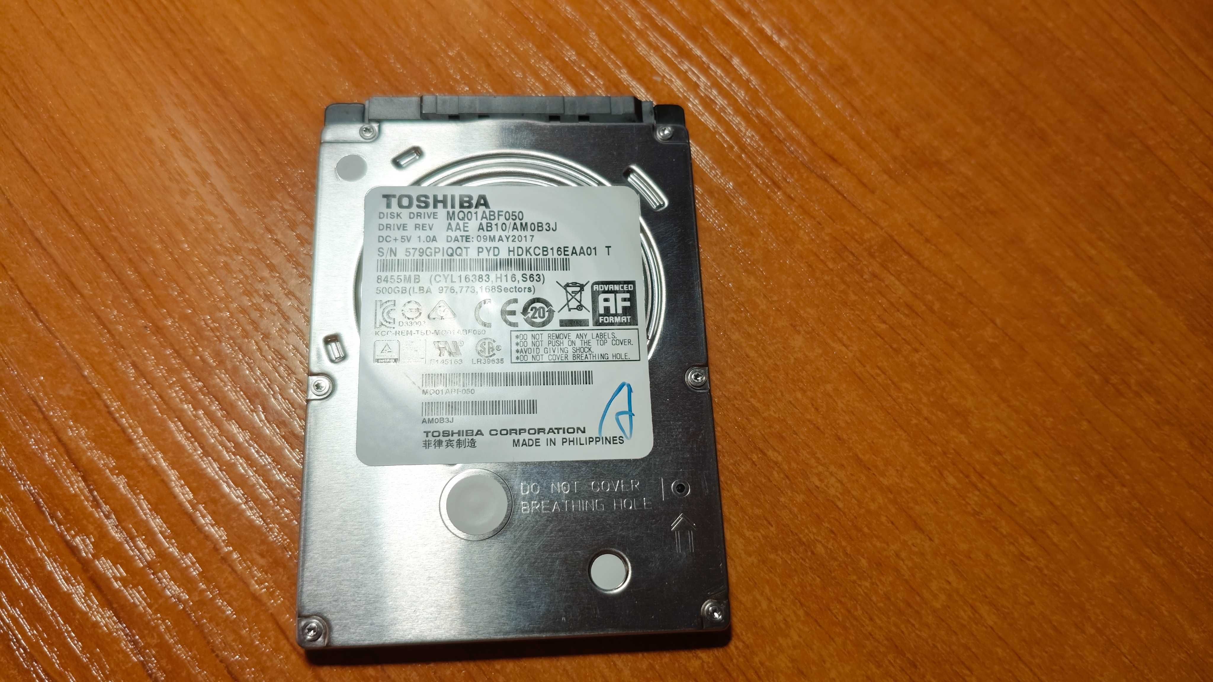 Продается жёсткий диск TOSHIBA HDD 500Gb для ноутбука.