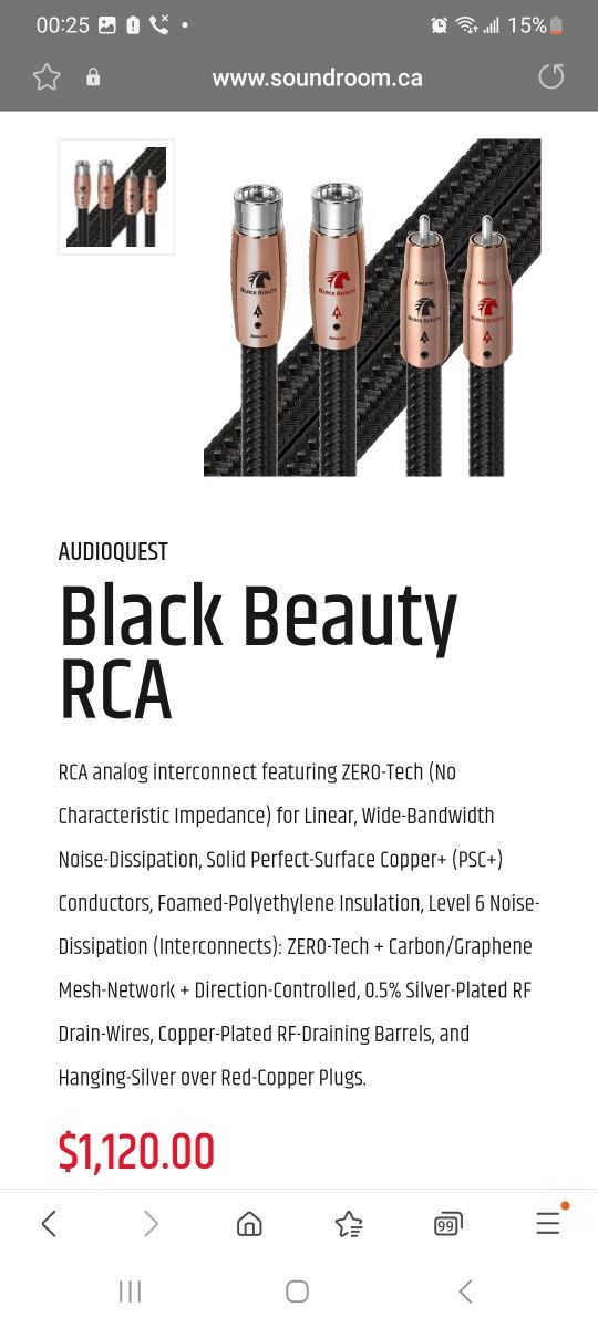Міжблочний RCA Audioquest  Black Beauty 1m