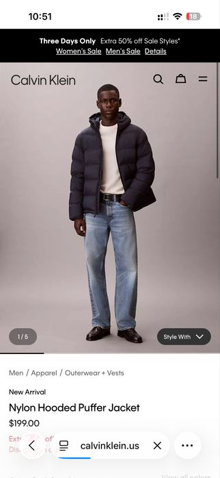 Куртка пуховик зимова Calvin Klein оригінал XL пух нова курточка ориг