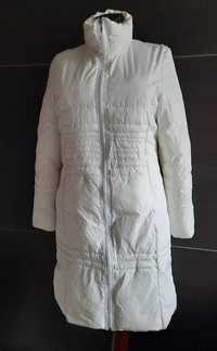 Ciepła pikowana biała długa ocieplana kurtka zimowa płaszcz M S/M