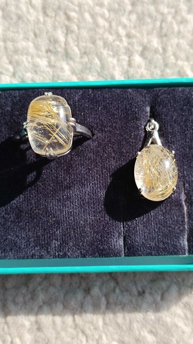 Комплекти срібні з рутиловим кварцем, опалами,  браз.  морганітом