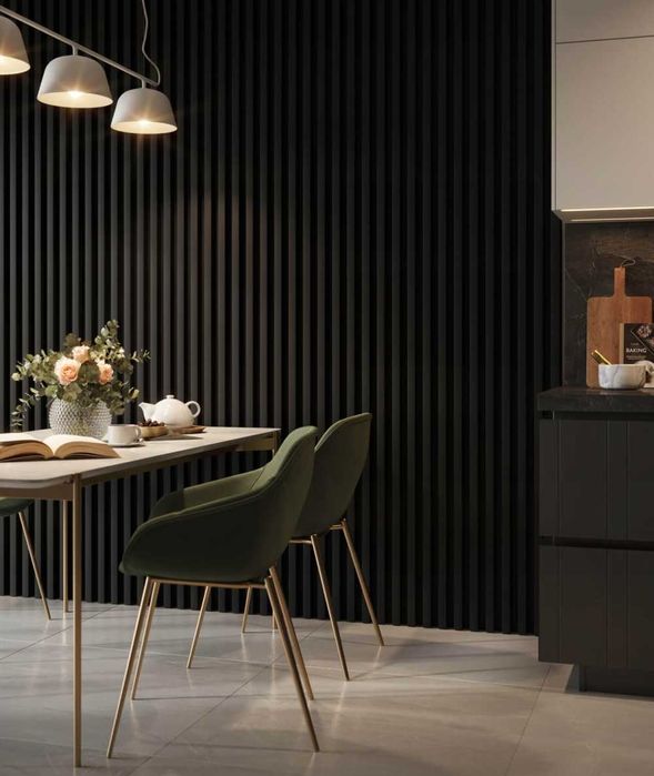 Akustyczne panele ścienne lamele na flicu: Czarne 255 x 30 (8 pcs)