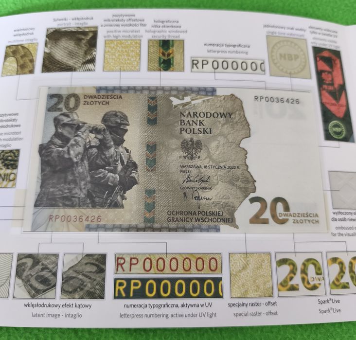Banknot kolekcjonerski 20 zł Ochrona granicy -duży folder PWPW