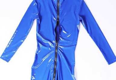 863/ Przebranie kombinezon catsuit WINYL czarne mocne S zamek metalowy