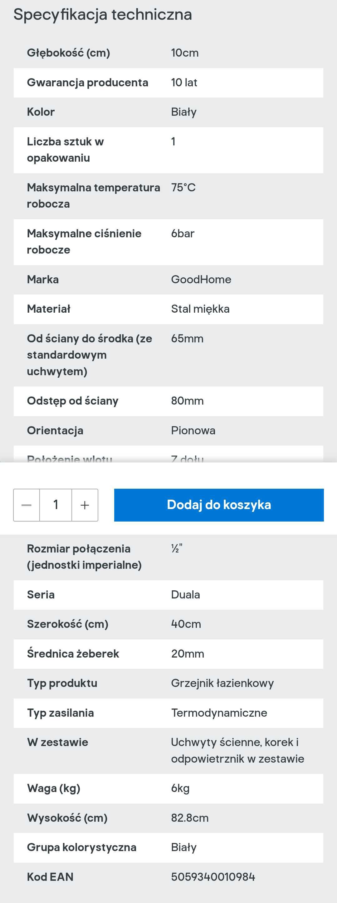Grzejnik łazienkowy 40/83