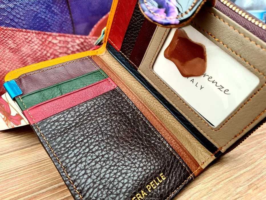 Nowy piękny modny skórzany portfel Patchwork damski kolorowy