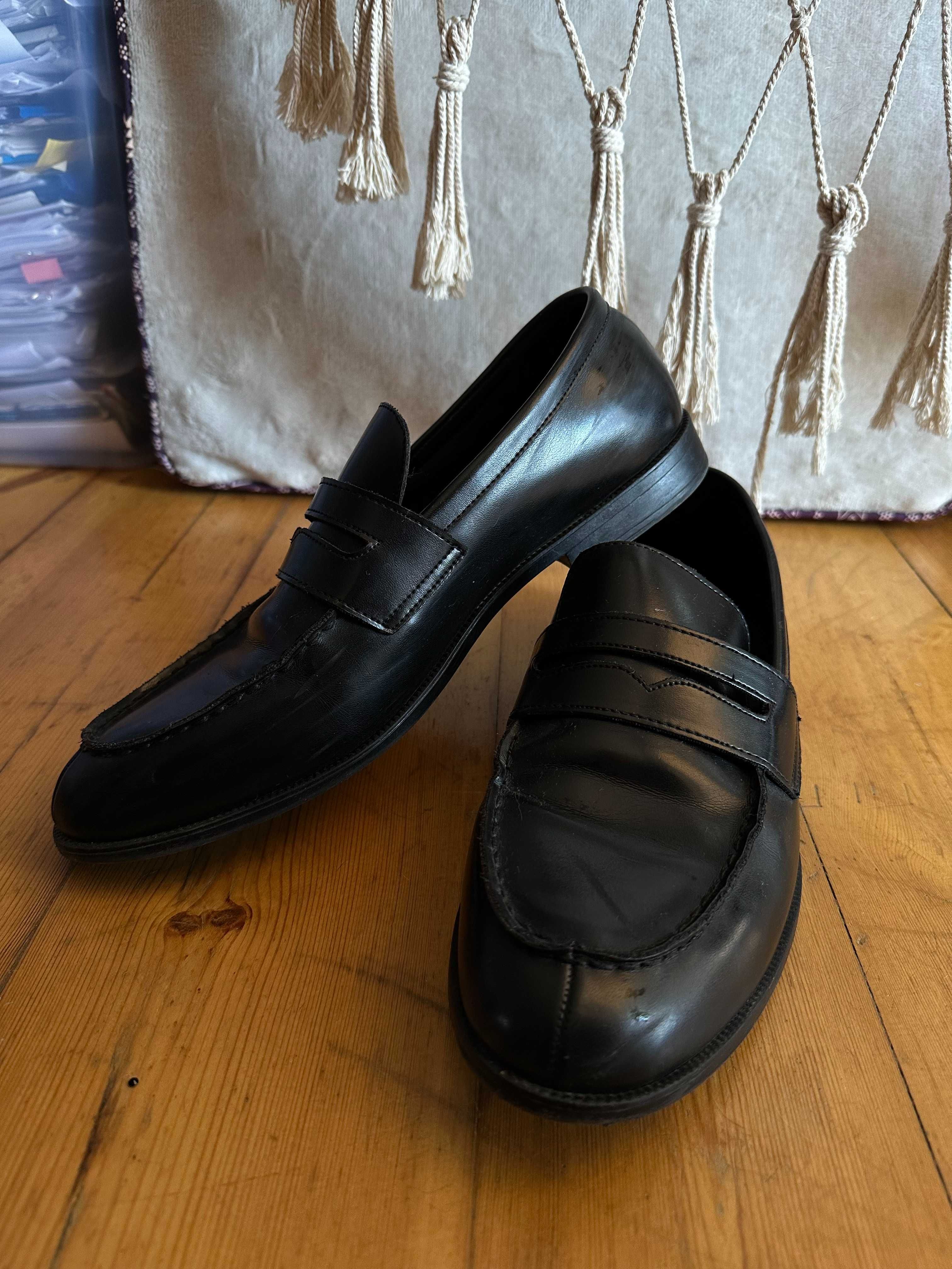 Mokasyny męskie loafersy czarne zalando essentials 42
