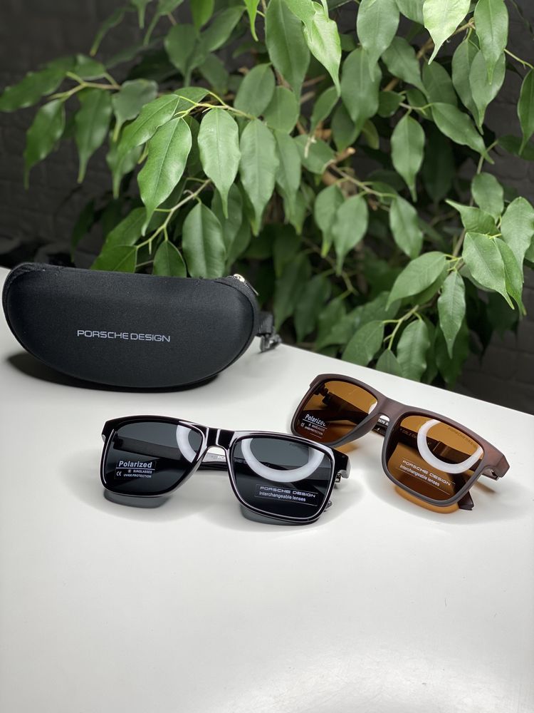 Солнцезащитные очки PORSCHE черные коричневые POLAROID с поляризацией