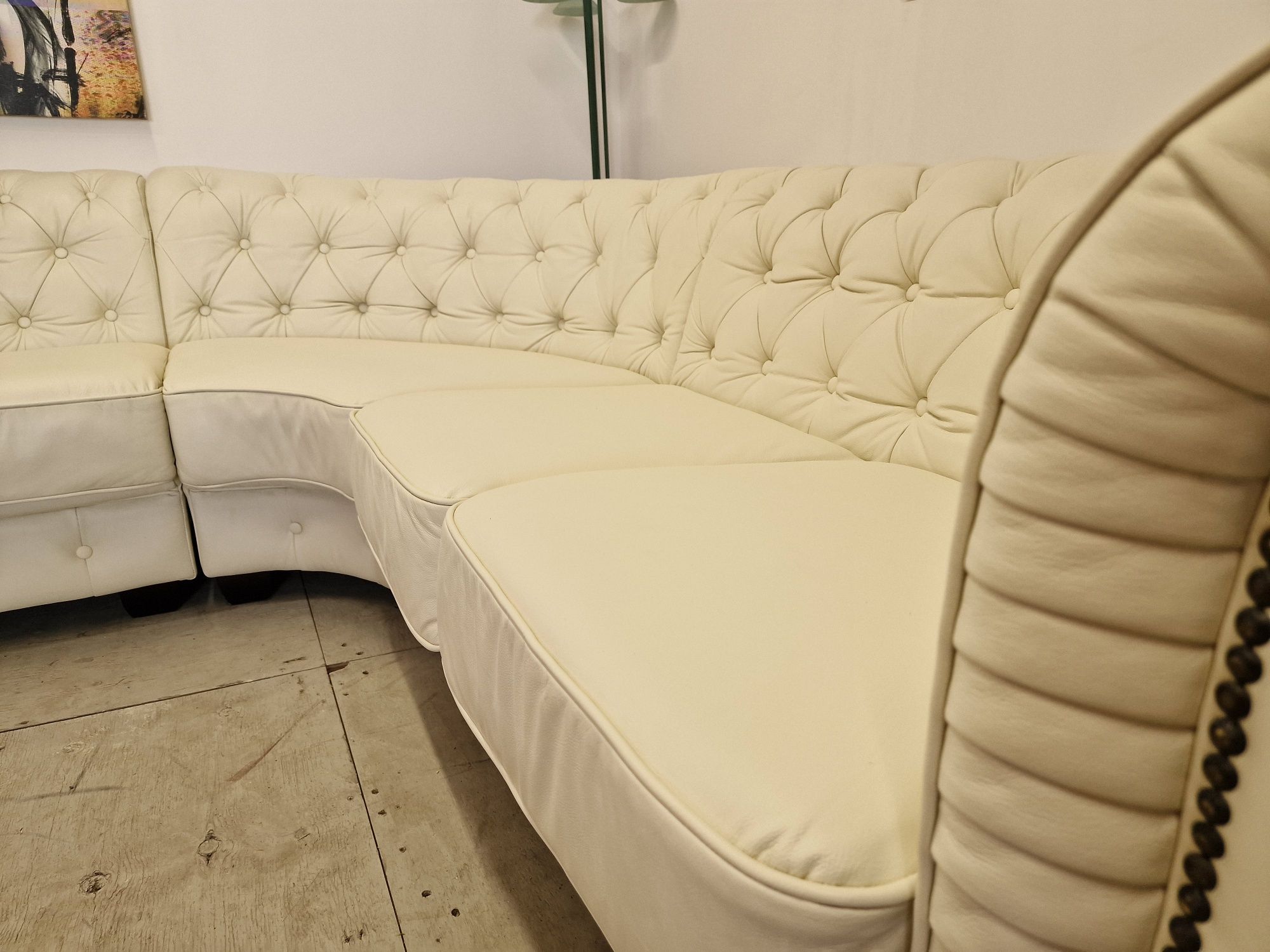 Narożnik skóra naturalna "Chesterfield" biały/ecru