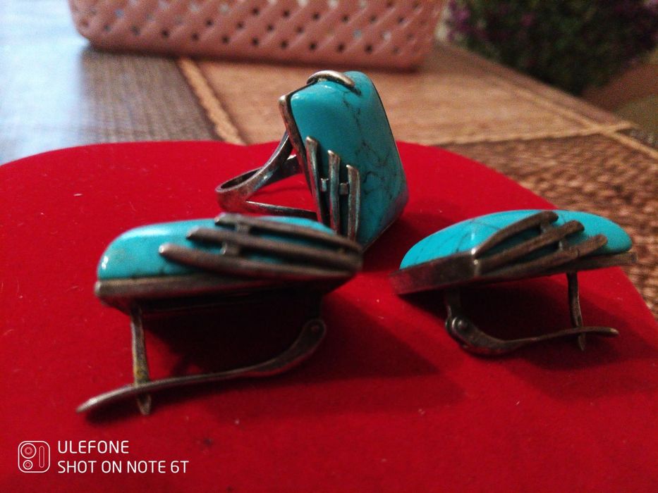 Срібний набір з бірюзою натуральною, 925 проба, крупний