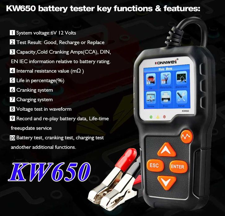Тестер акумулятора Konnwei KW208 KW218 KW650 KW681/880 KW520 BK100/200