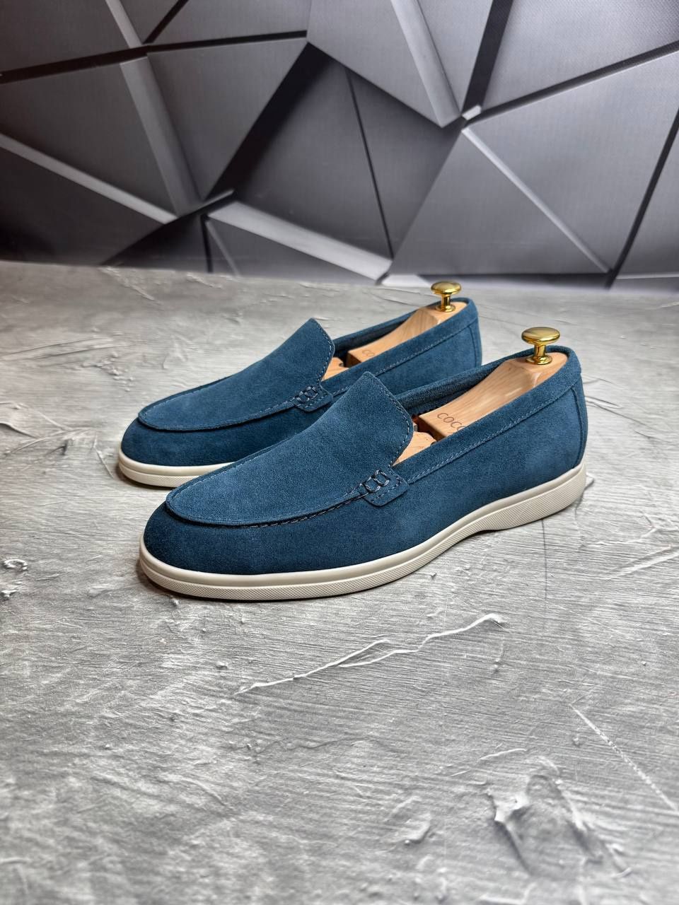 Лоферы Замшевые мужские голубые LORO PIANA Blue Sky! Натуральна ЗАМША!