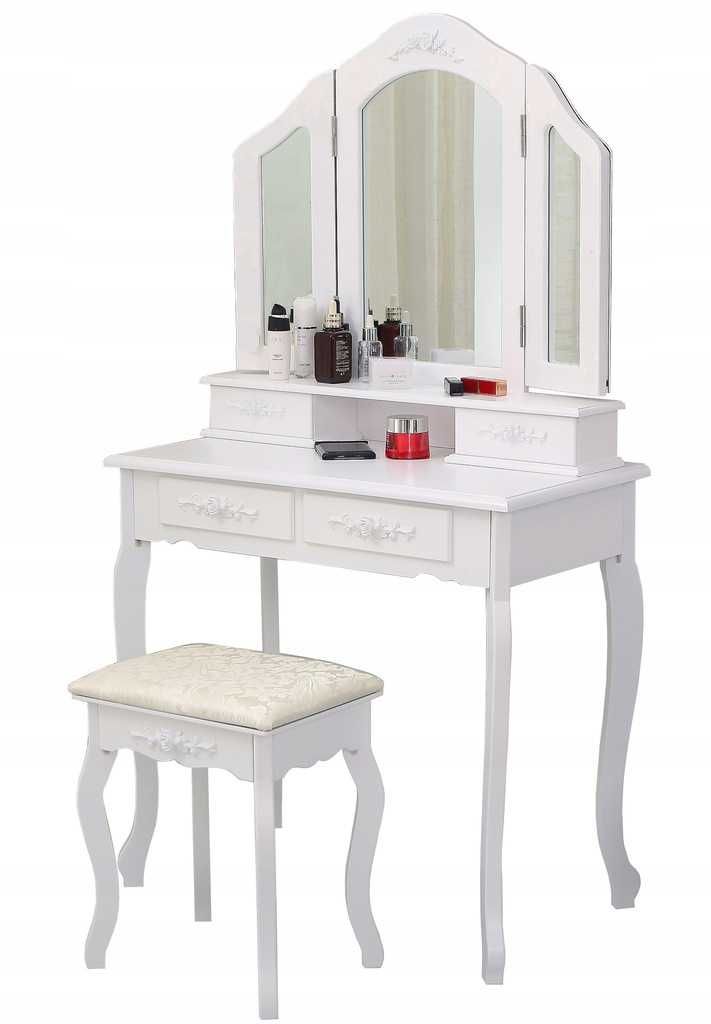 Toaletka kosmetyczna z lustrem TL04 biała + taboret