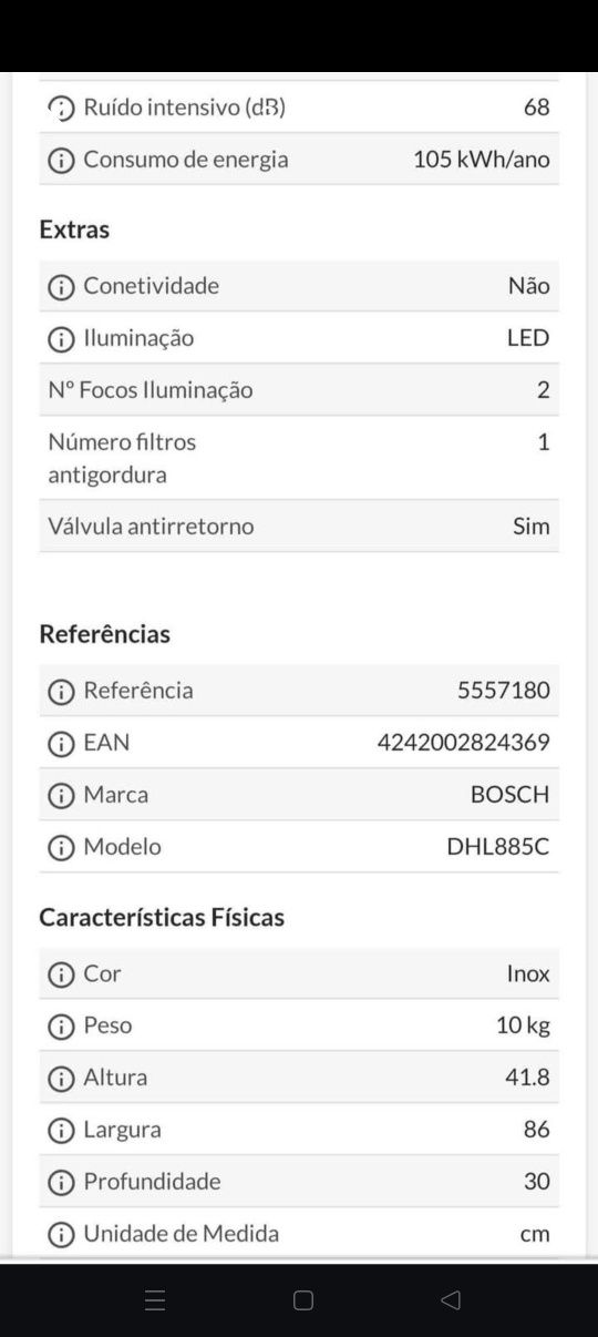 Exaustor Bosch 86cm Inox (encastre) NOVO
