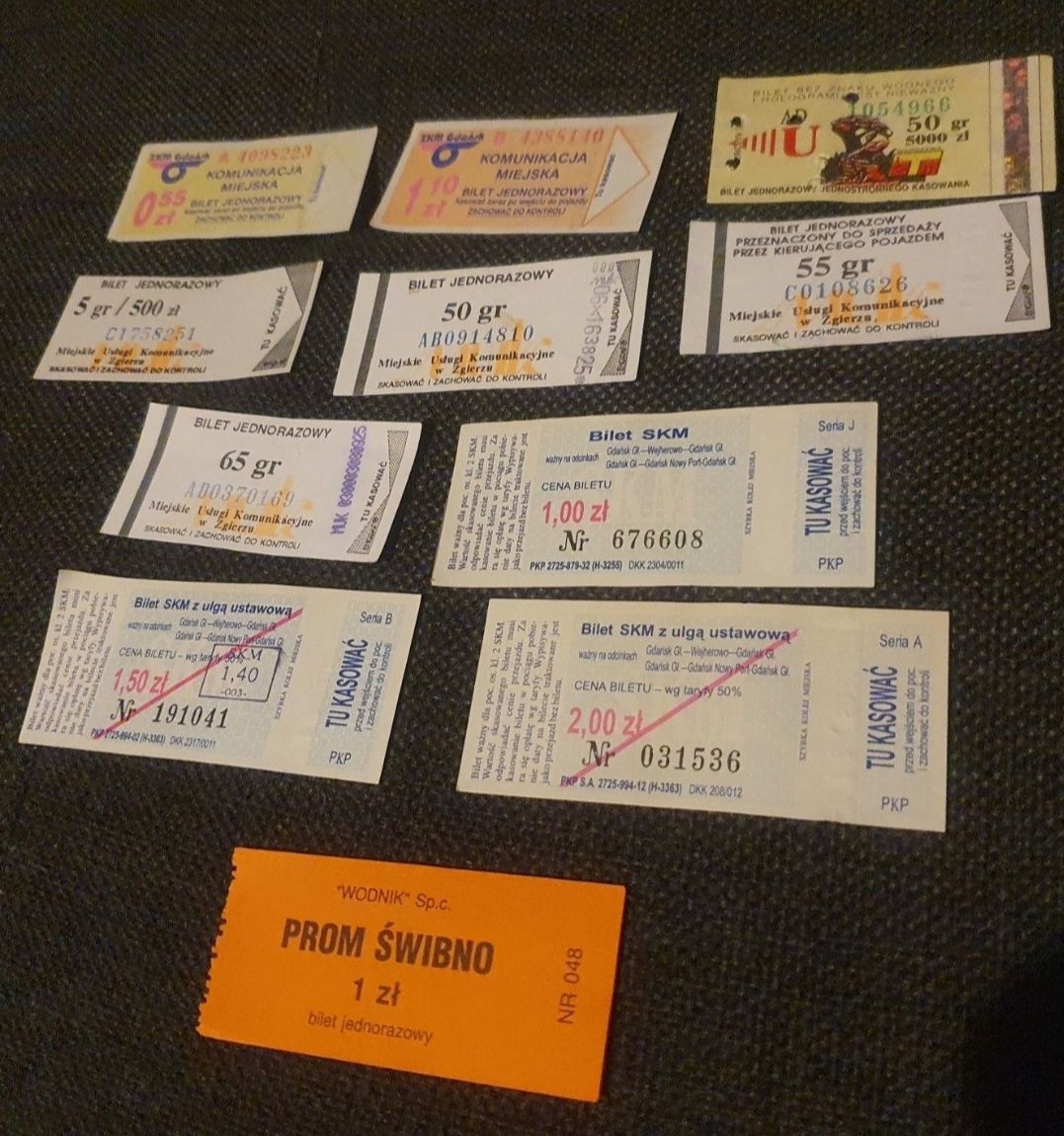 Bilety komunikacji miejskiej różne miasta 10szt