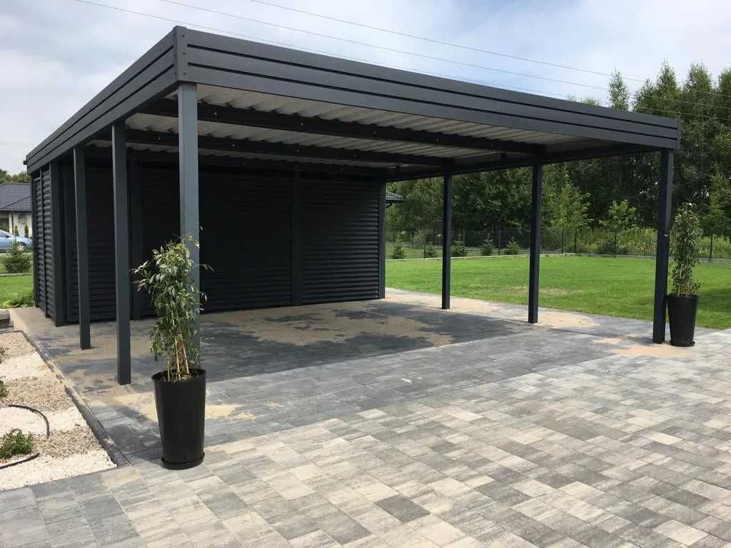 Wiata garażowa z pomieszczeniem gospodarczym, garaż zadaszenie carport