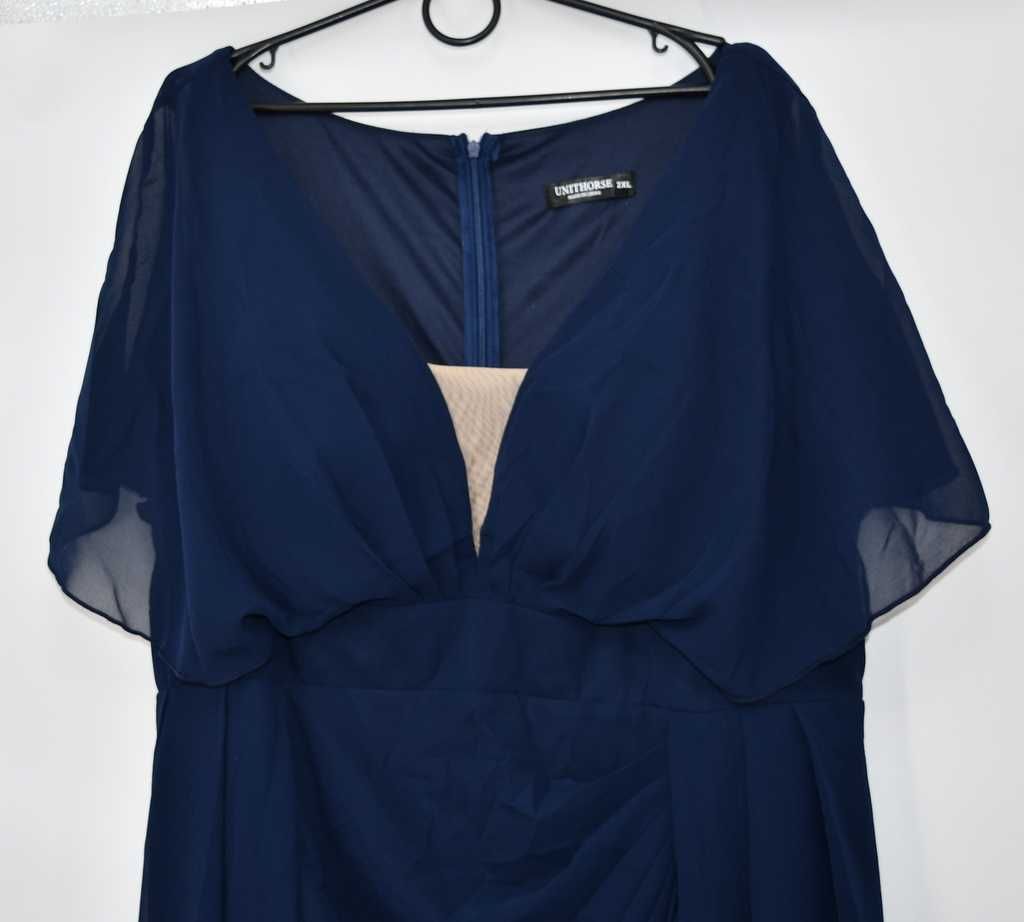 Sukienka wizytowa plus size 2XL granat maxi