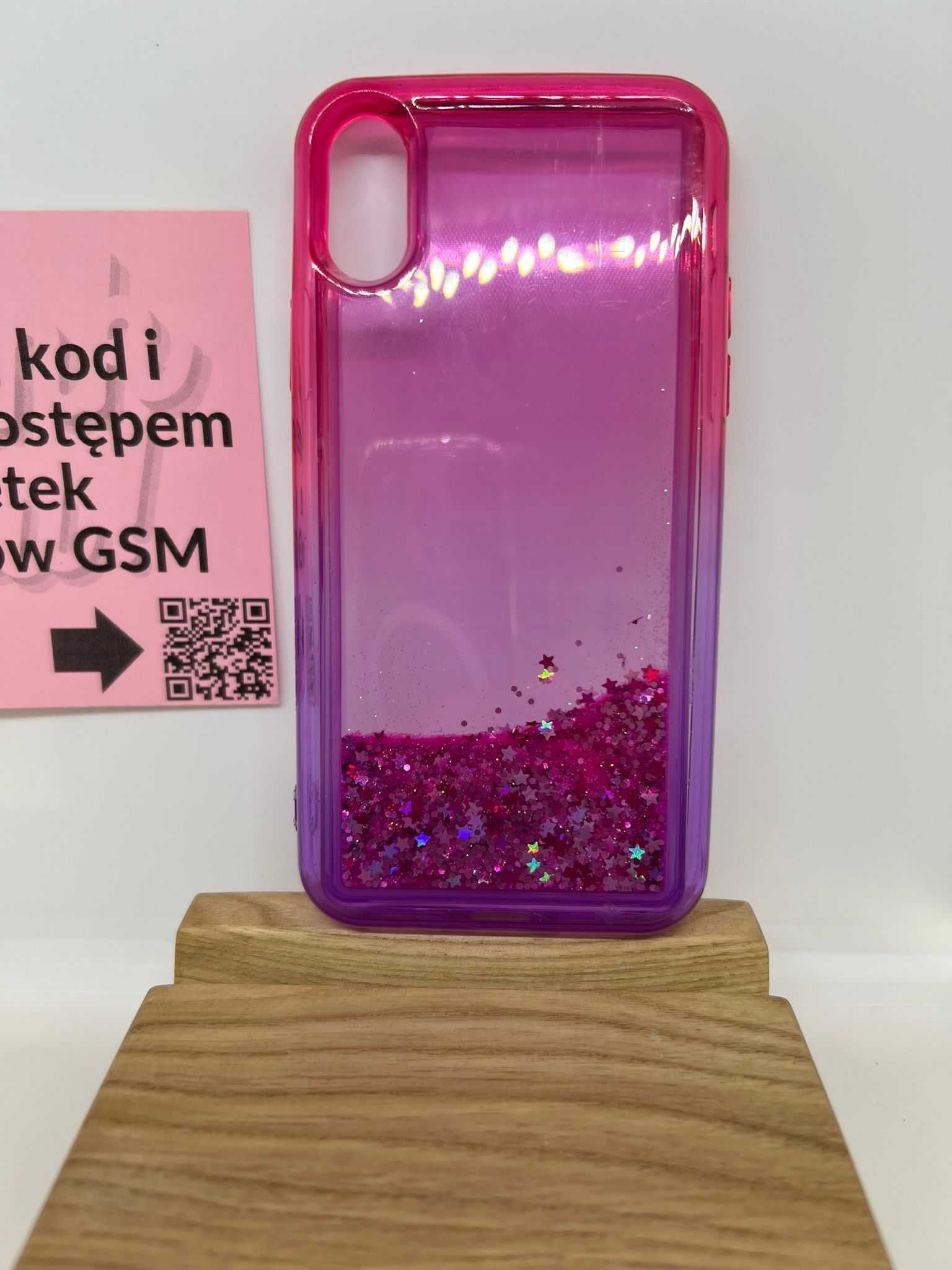 Etui Brokatowe do iPhone X/XS - brokat w żelu - niebiesko - różowe