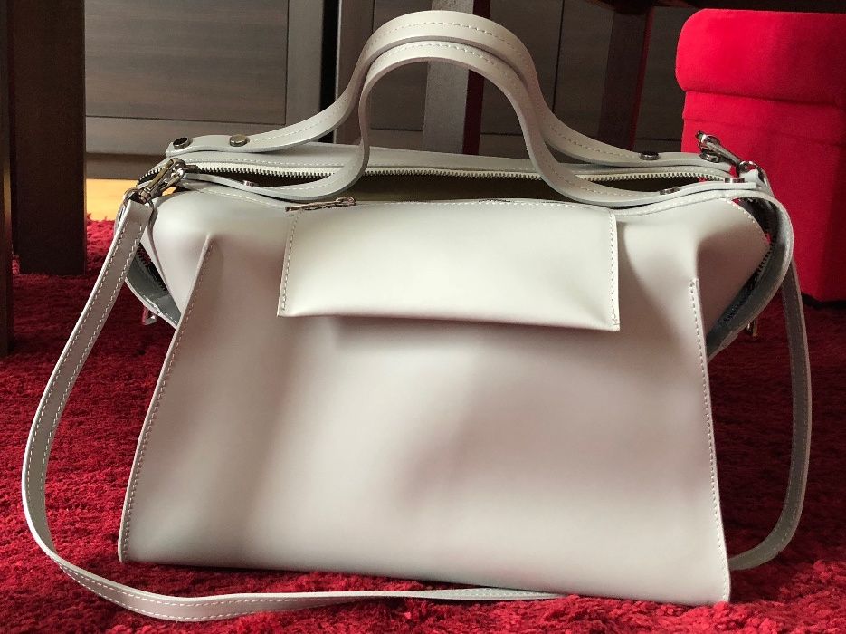 Torba - kuferek ze skóry, w kolorze szarym