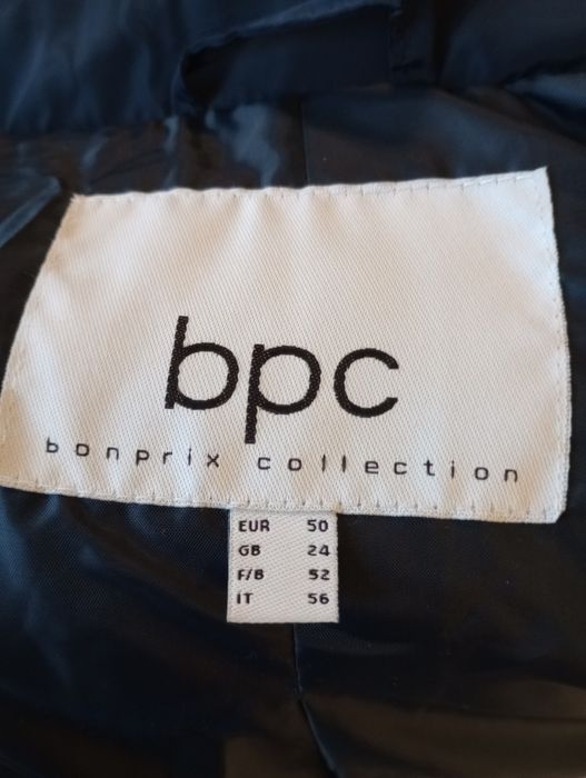 Płaszcz damski niebieski pikowany z kapturem, ocieplany r. 50