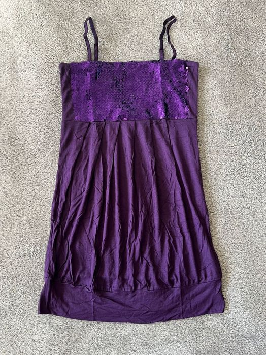 Tunika imprezowa bluzka cekinowa fioletowa kryjąca ciążowa sylwester