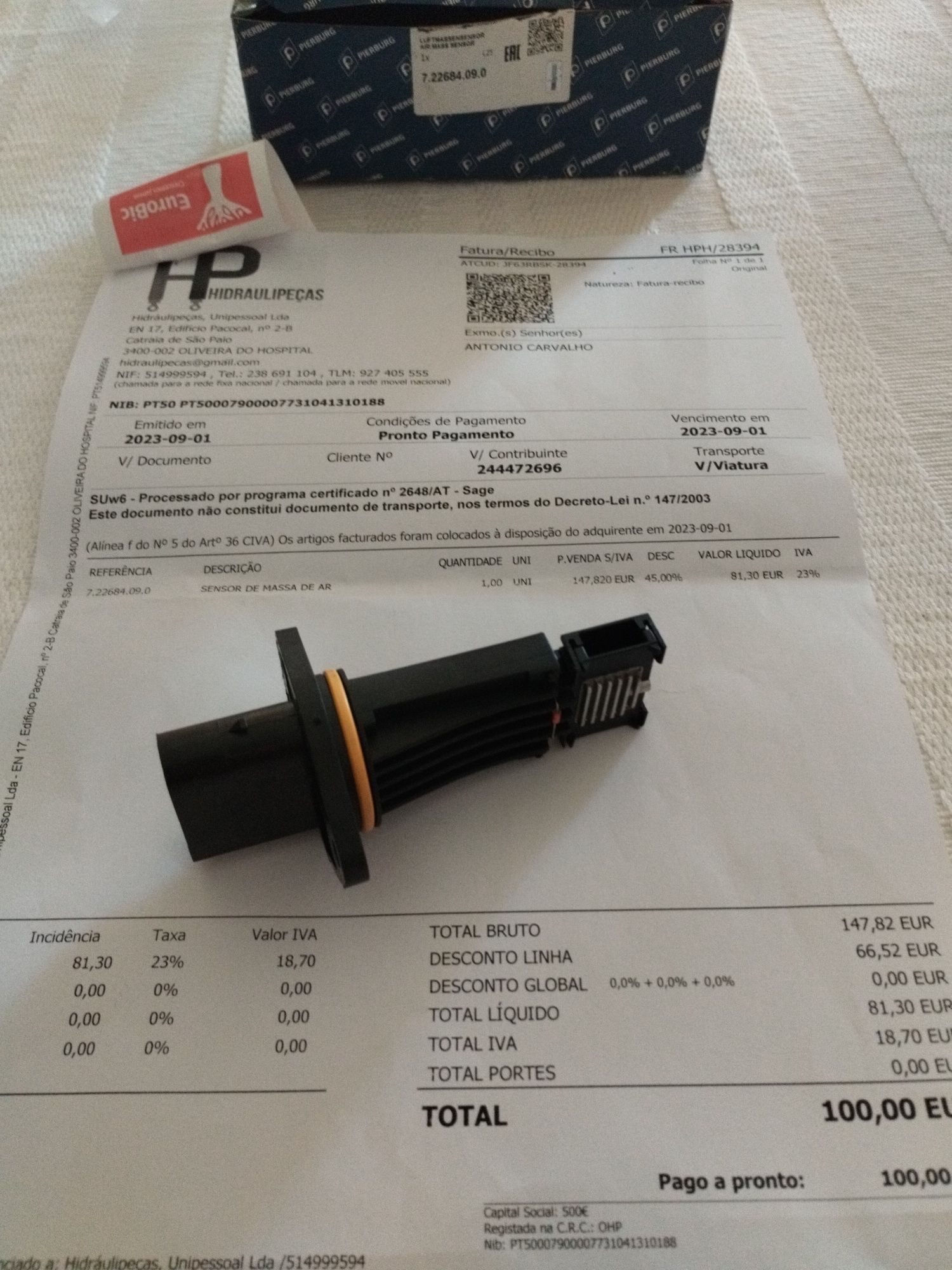 Sensor de massa de ar MAF BMW 320 d e 46