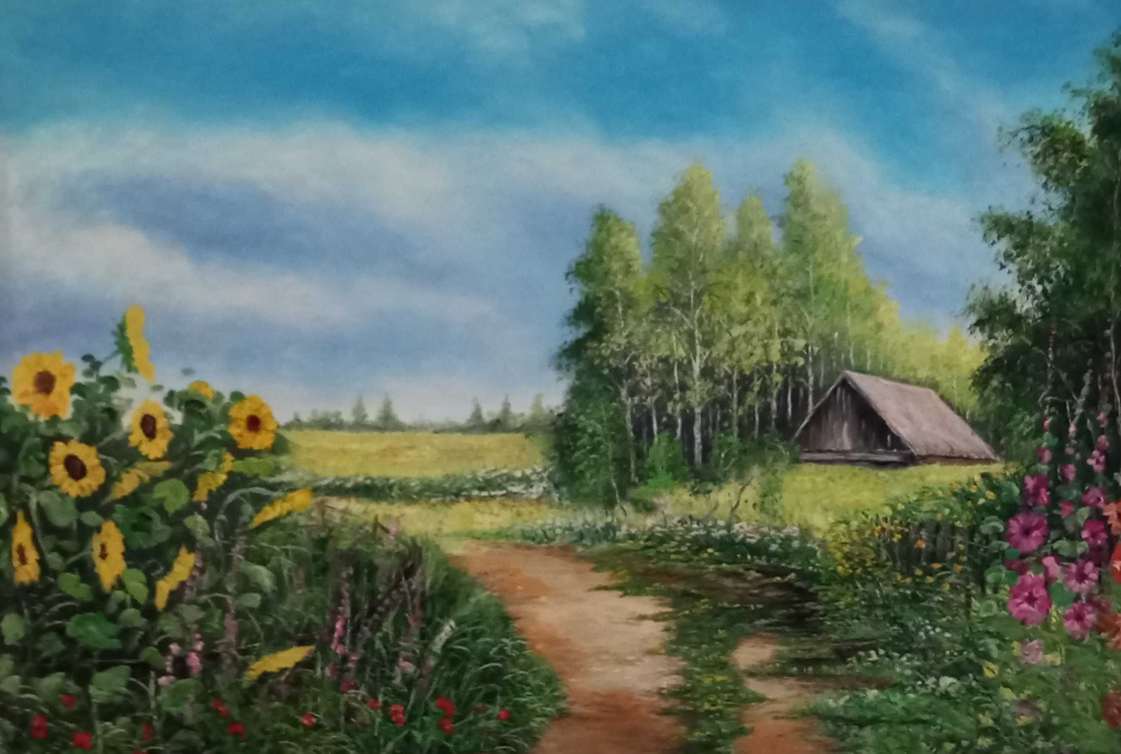 Obraz olejny ,,Przy drodze"100x70