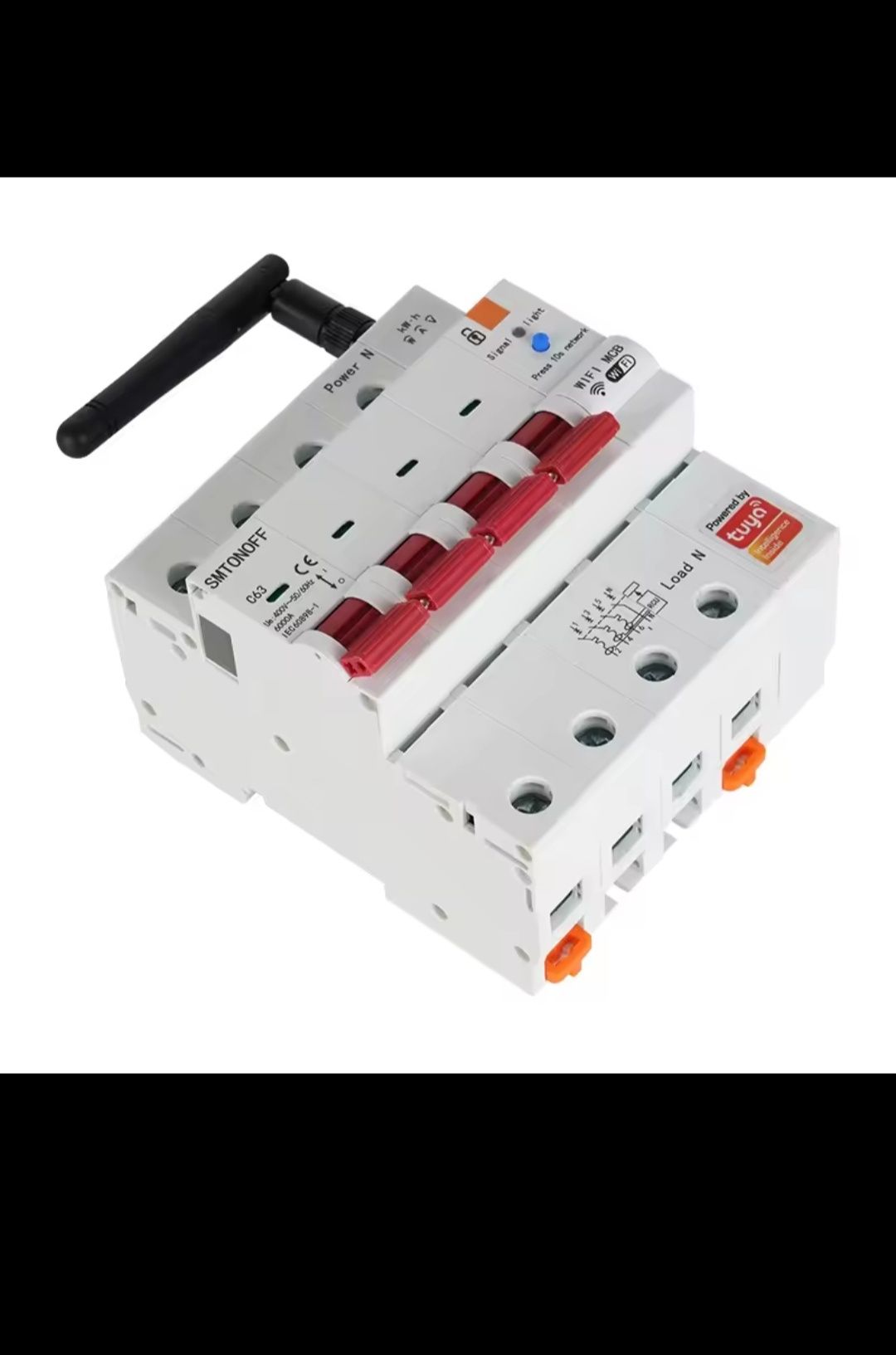Smtonoff Bezpiecznik 3 Fazy Wyłącznik WiFi 4P Tuya 63A 6KV Pomiar Ener