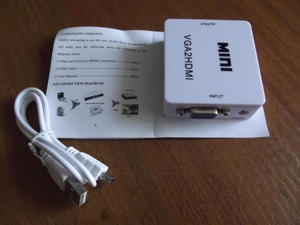 VGA - HDMI TV конвертер видео, аудио, 1080P, белый