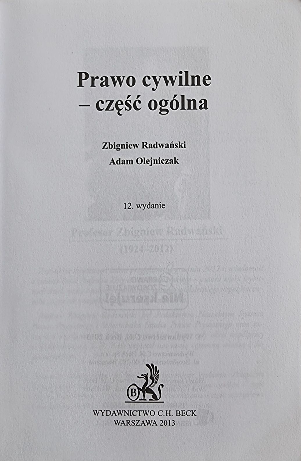 Prawo cywilne - część ogólna. Z. Radwański