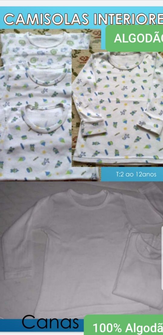 Camisola interior de homem senhora e criança e ceroulas de Homem