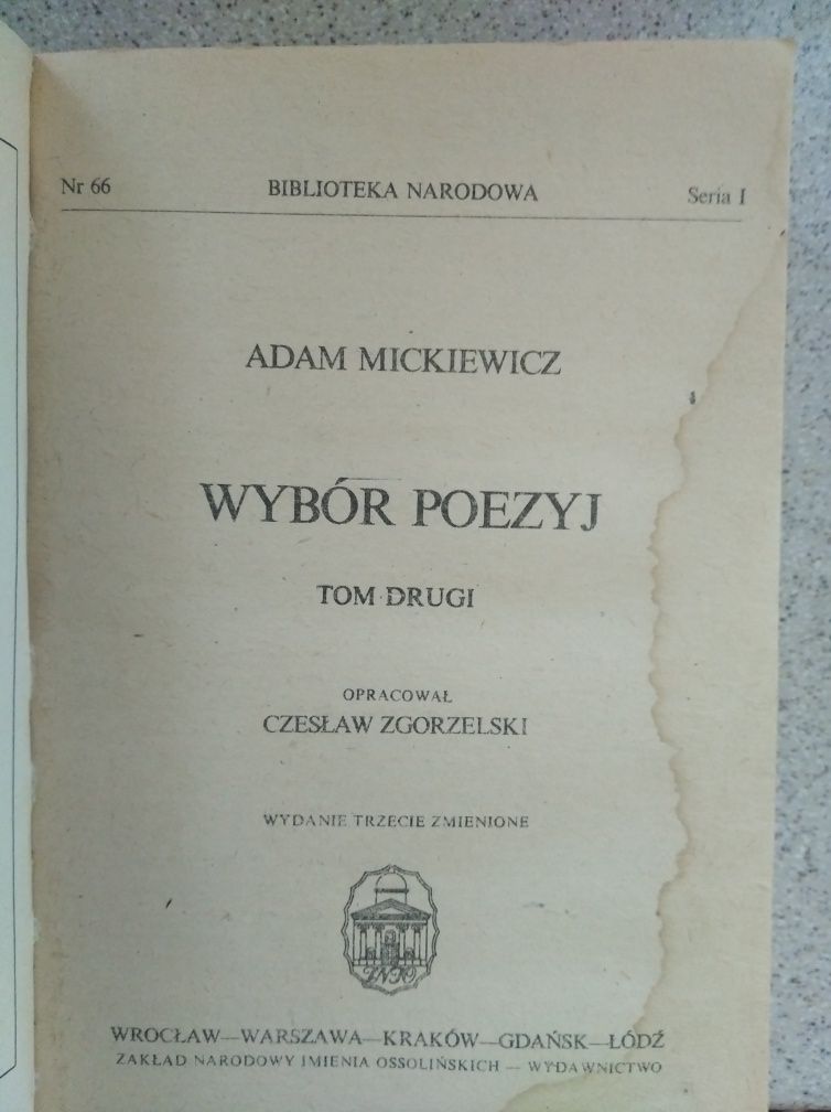 Adam Mickiewicz Wybór poezyj tom 1 i 2 Ossolineum 1986