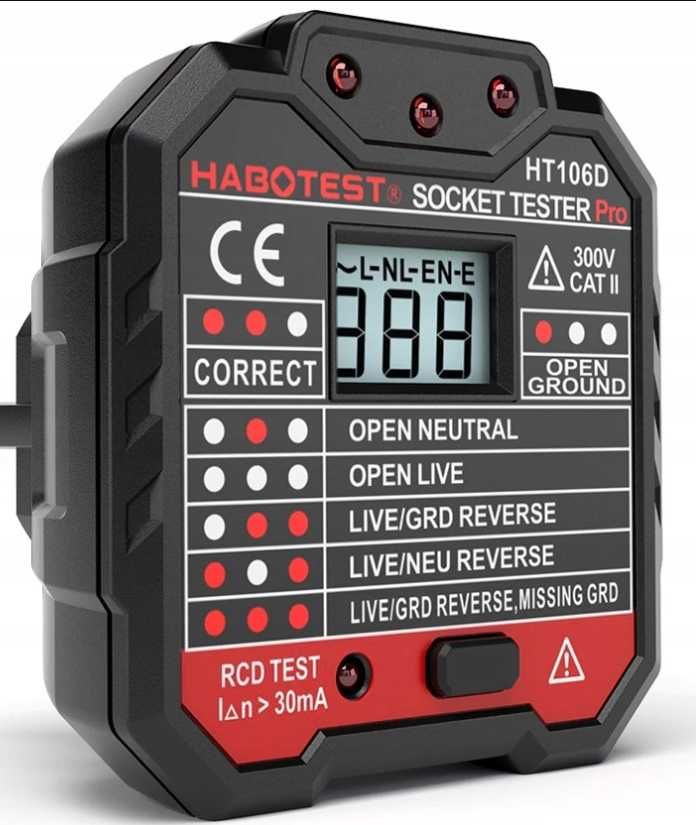 Tester Gniazd z Wyświetlaczem LCD Habotest HT106D