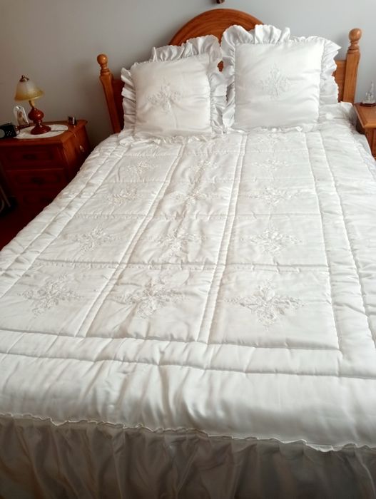 Colcha cama de casal cetim branco