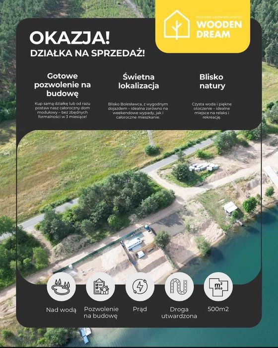 Działka. Działka budowlana. Działka nad jeziorem. Krępnica. Dom