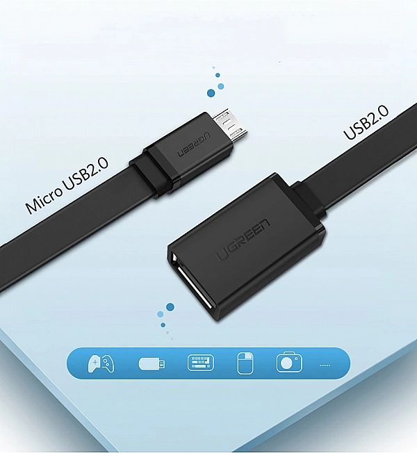 Kabel Ugreen US133, 10396 micro USB (męski) / USB-A (żeński) OTG płask