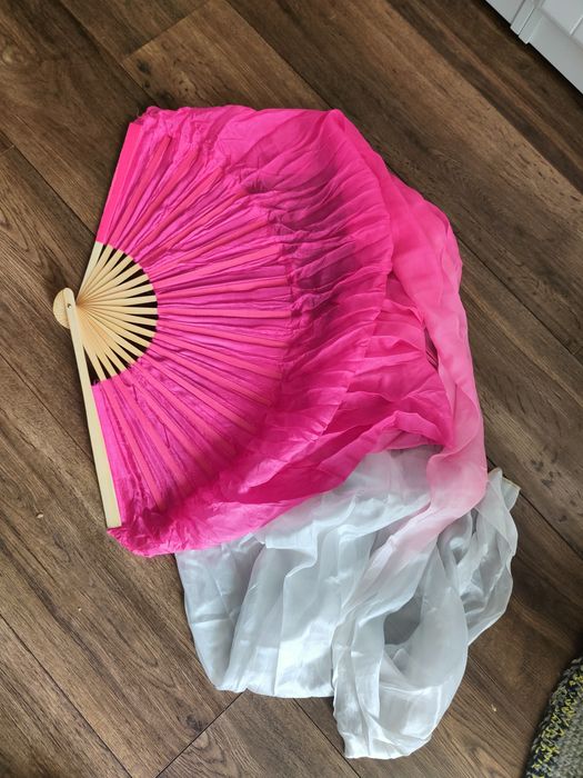 Fan veil wachlarz z jedwabną wstęgą welon flamenco taniec brzucha