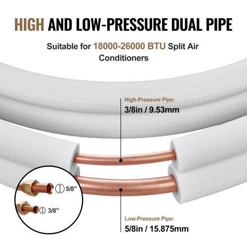 3/8 "x 5/8" x 50 pés Mini Split Line Set Tubos de cobre isolados AC D
