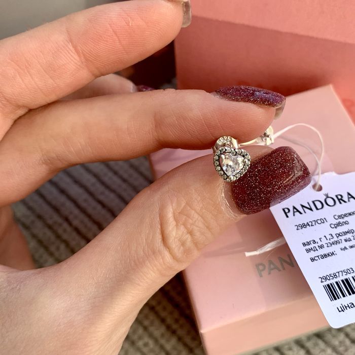 Сережки Pandora серце Оригінальні серьги Пандора нові кульчики срібні