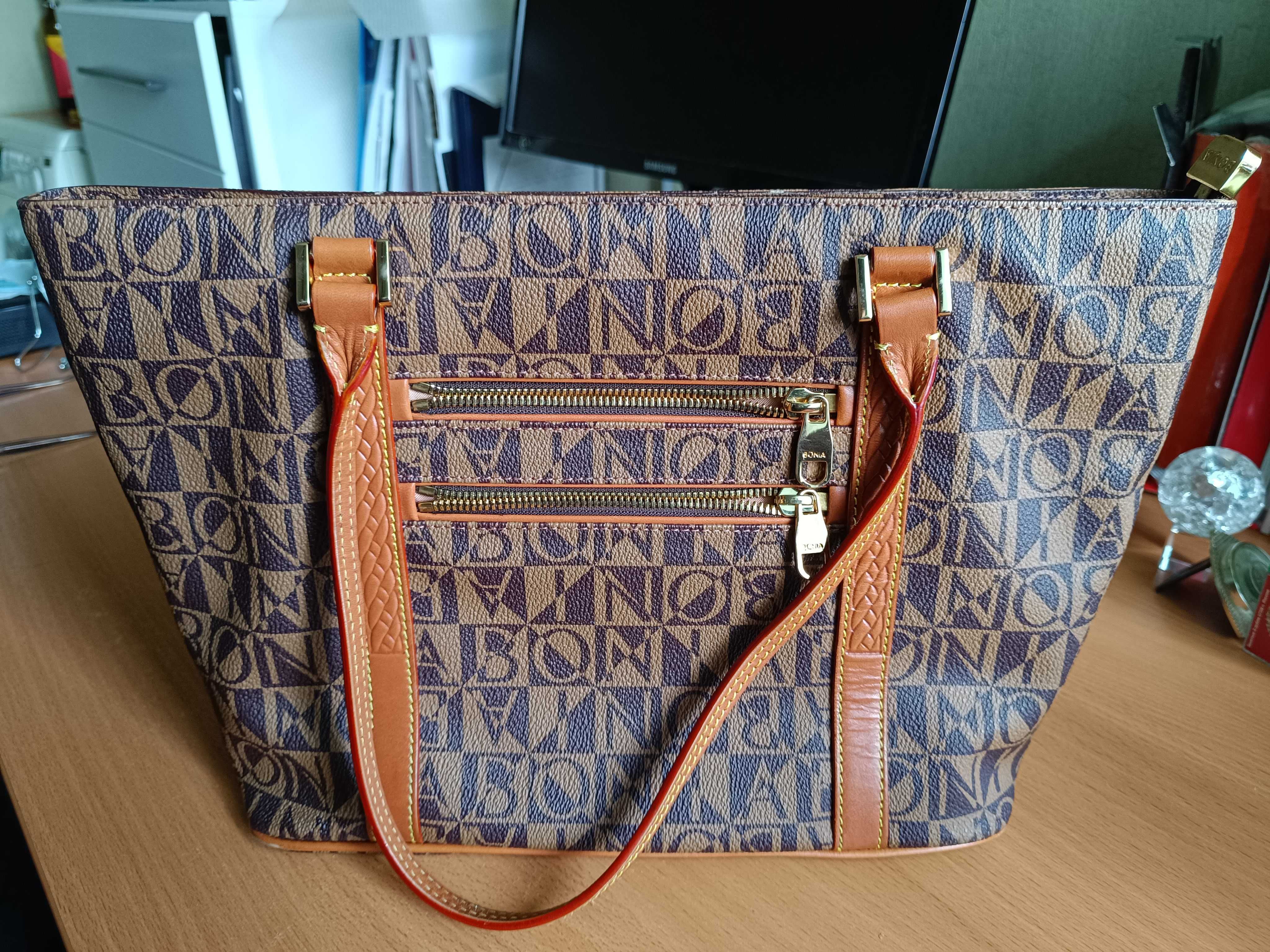 Кожаная женская сумка бренд Bonia коричн handbag бу хорошее сост Одеса