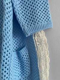 Kamizelka ażurowa kardigan narzutka sweter koronka  niebieska