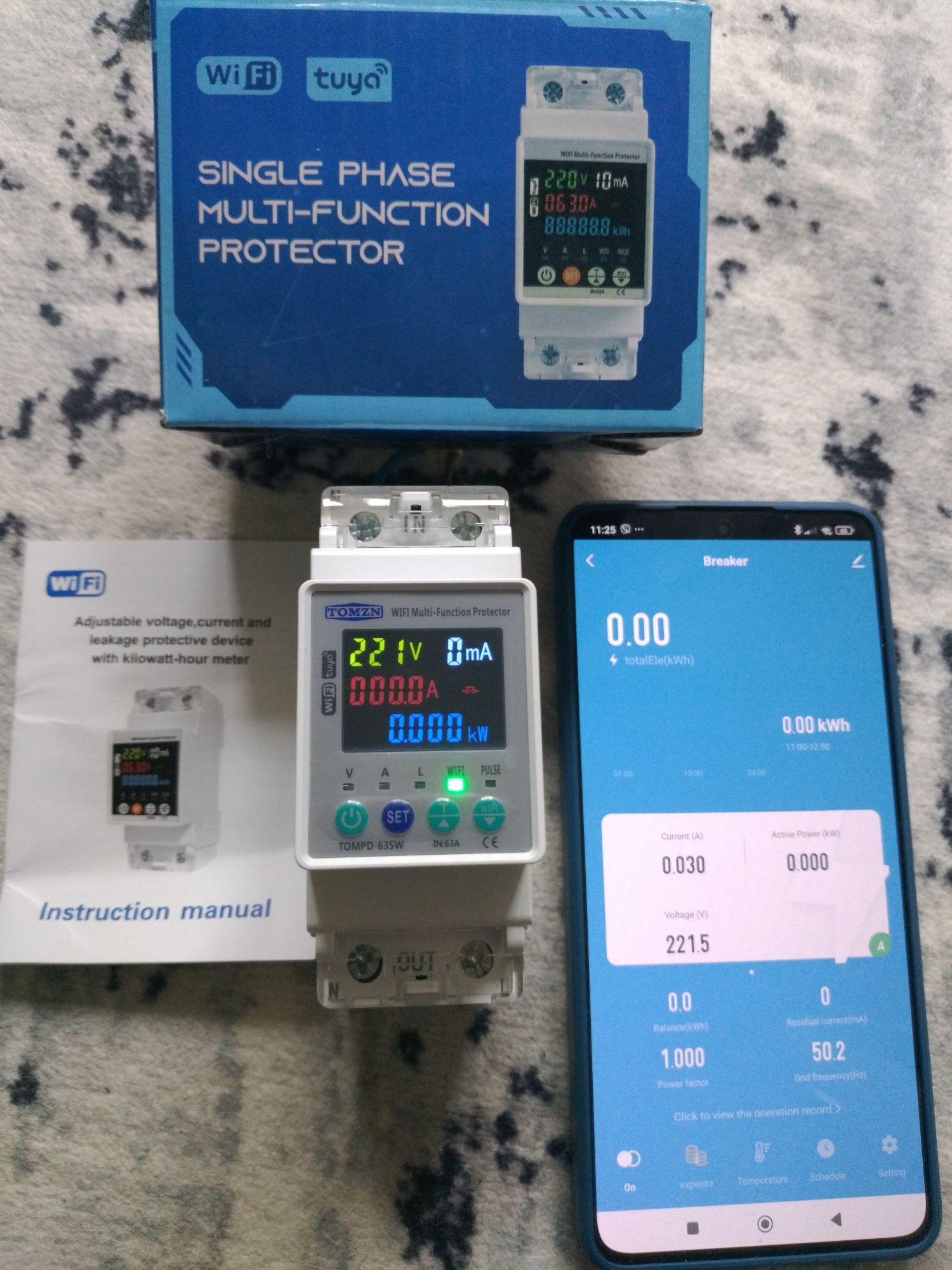 Мультифункциональное WiFi реле TOMZN TOMPD-63SW, счетчик, таймер, УЗО
