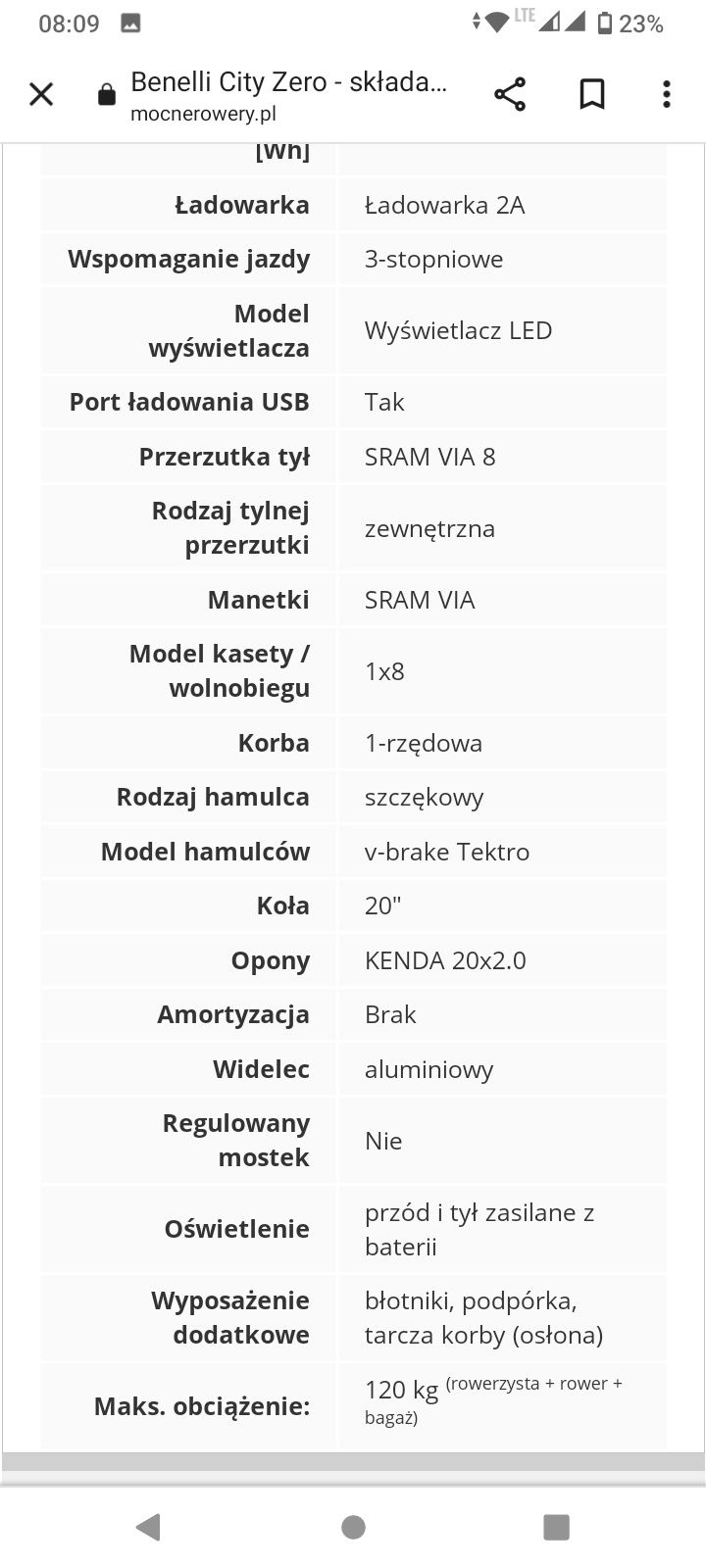 Rower elektryczny Składany Benelli Fold City