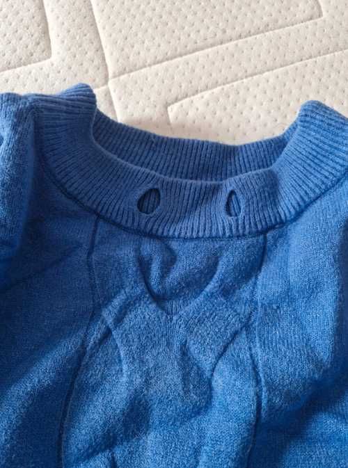 Niebieski sweter z mieszanki Merino Wool , kaszmiru L XL XXL oversize