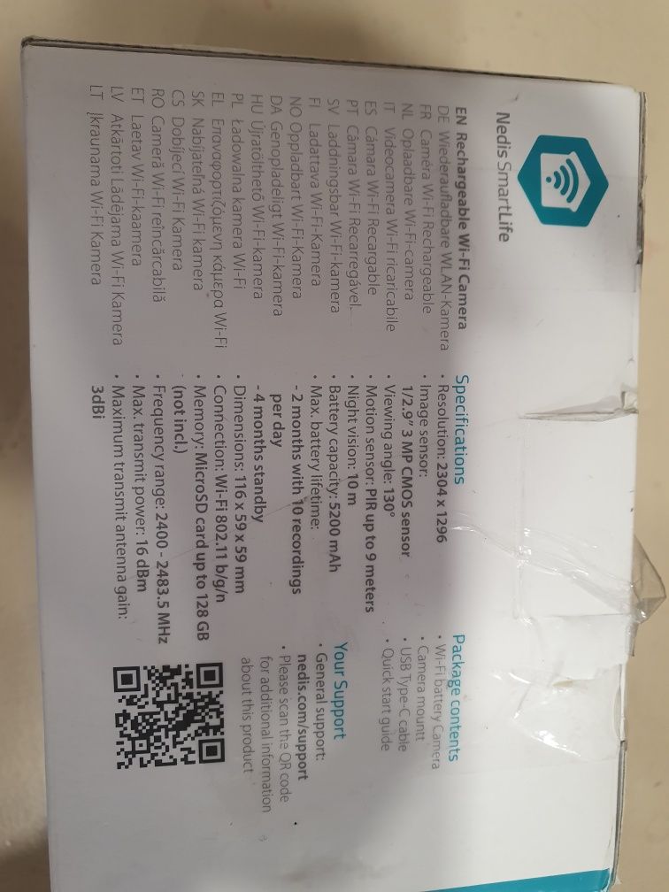Câmera IP recarregável smartlife wi-fi com sensor de movimentos -NEDIS