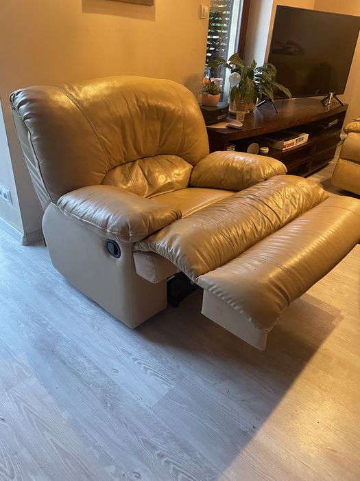 Zestaw wypoczynkowy sofa plus dwa fotele skóra