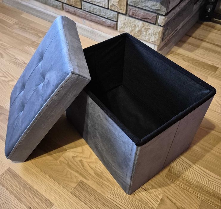 Ławka / pufa z pojemnikiem – aksamit, schowek, elegancja