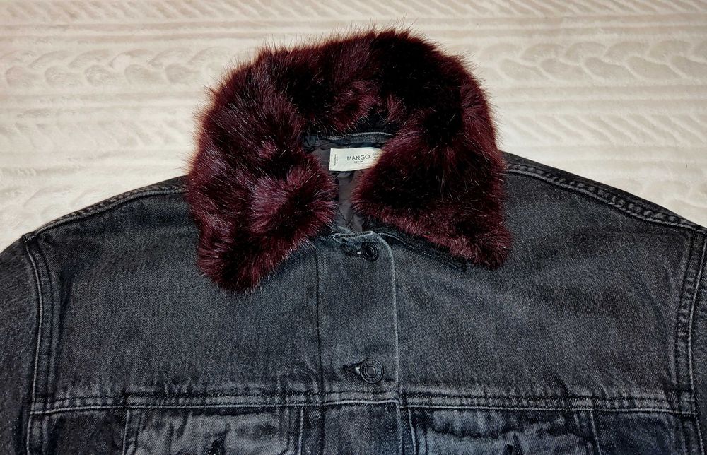 Mango piękna kurtka OCIEPLANA gruba podpinka futrzany Kołnierz Jeans