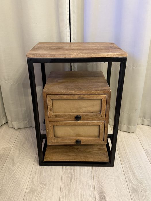Szafka stolik nocny komoda z drewna i metalu styl loftowy industrialny